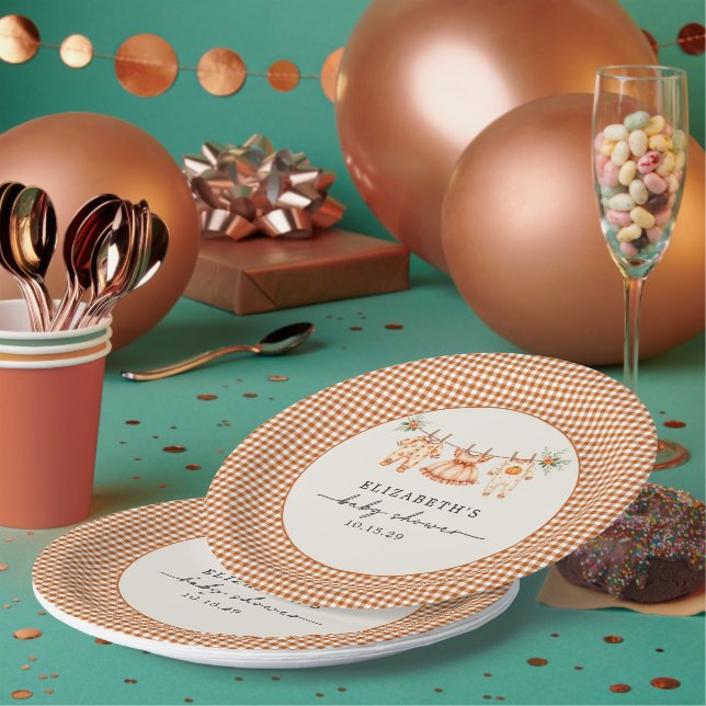 A Little Pumpkin Fall Gingham Fall Baby Shower  Paper Plate (Multi)