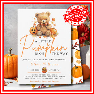 A Little Pumpkin Fall Halloween BEAR Baby Shower Invitation