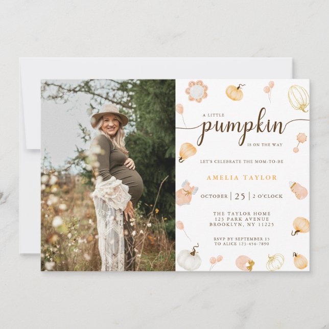 A Little Pumpkin Fall Photo Baby Shower Invitation (Front)