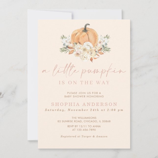 A Little Pumpkin Fall Pink Girl Baby Shower Invitation (Front)