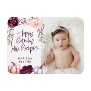 A little pumpkin fall purple peach birthday photo magnet