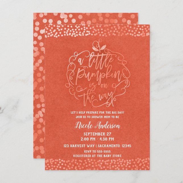 A little Pumpkin Fall Rustic Orange Baby Shower Invitation (Front/Back)