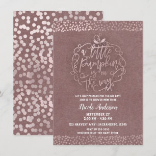 A little Pumpkin Fall Rustic Rose Gold Baby Shower Invitation