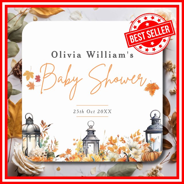 A Little Pumpkin | Fall Square Paper Coaster (A Little Pumpkin is on the Way Fall Autumn Floral Baby Shower Paper Coasters
)
