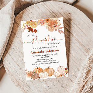 A Little Pumpkin Floral Autumn Fall Baby Shower Invitation