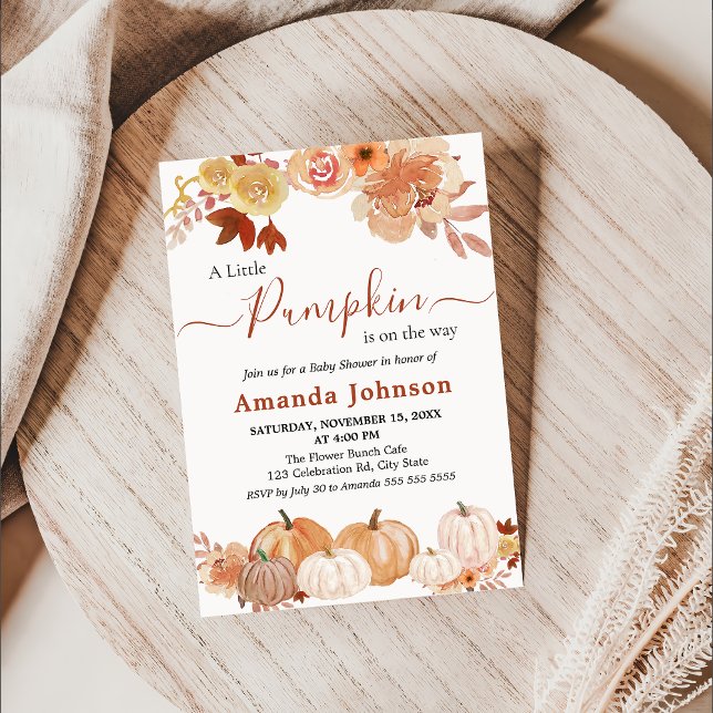 A Little Pumpkin Floral Autumn Fall Baby Shower Invitation (Creator Uploaded)