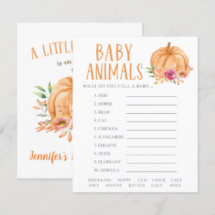 A Little Pumpkin Floral Baby Animals Shower Game