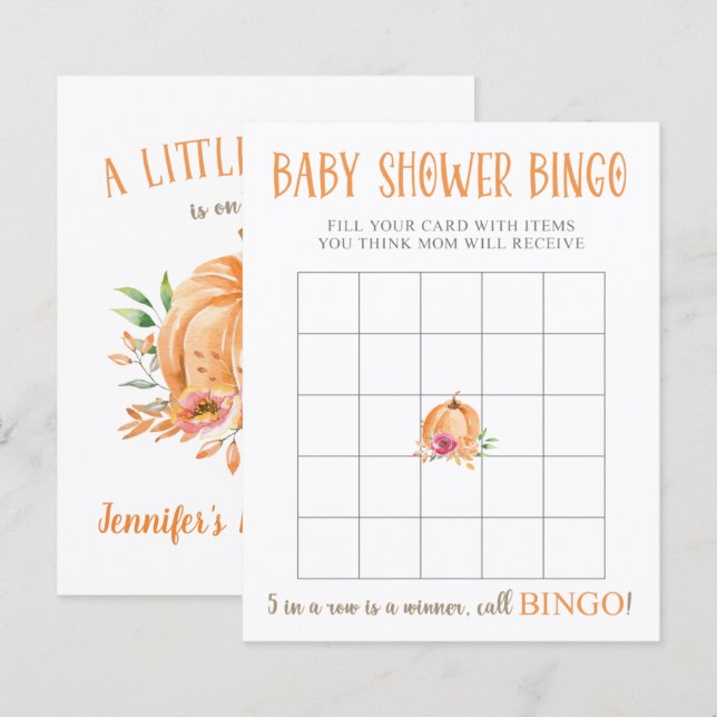 A Little Pumpkin Floral Baby Shower Bingo Game (Front/Back)