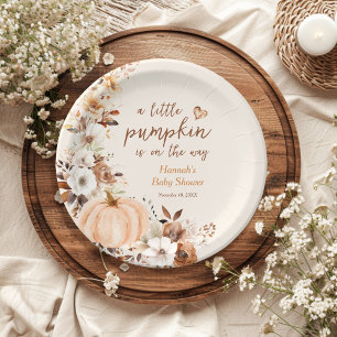 A Little Pumpkin Floral Baby Shower Paper Plate