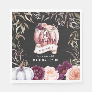 A little pumpkin floral fall 1st birthday party napkin