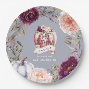 A little pumpkin floral fall 1st birthday party paper plate