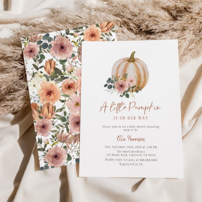 A Little Pumpkin Floral Fall Baby Shower Invitation (Creator Uploaded)