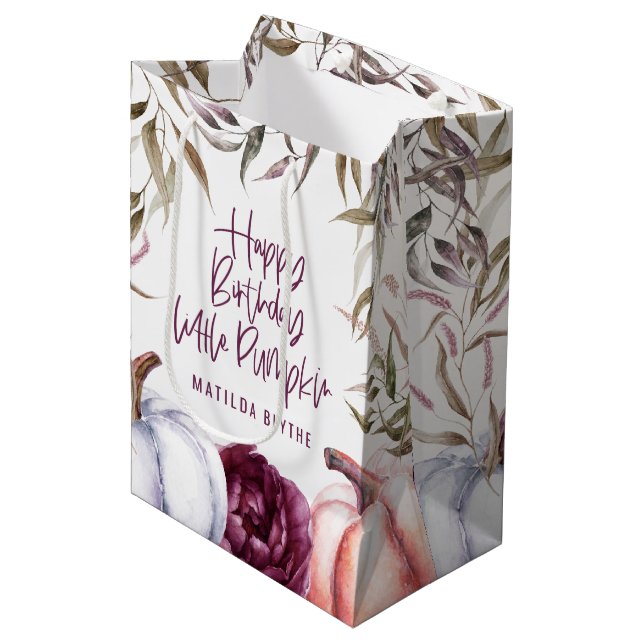 A little pumpkin floral fall birthday party   medium gift bag (Front Angled)