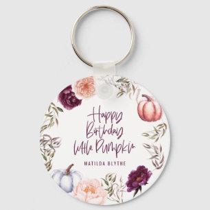 A little pumpkin floral fall birthday party  squar key ring