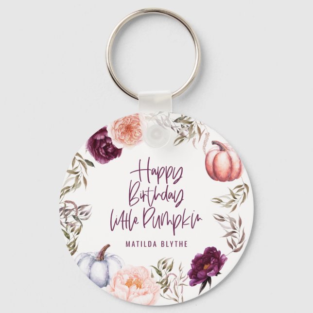 A little pumpkin floral fall birthday party  squar key ring (Front)