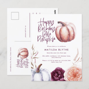 A little pumpkin floral fall purple peach birthday postcard