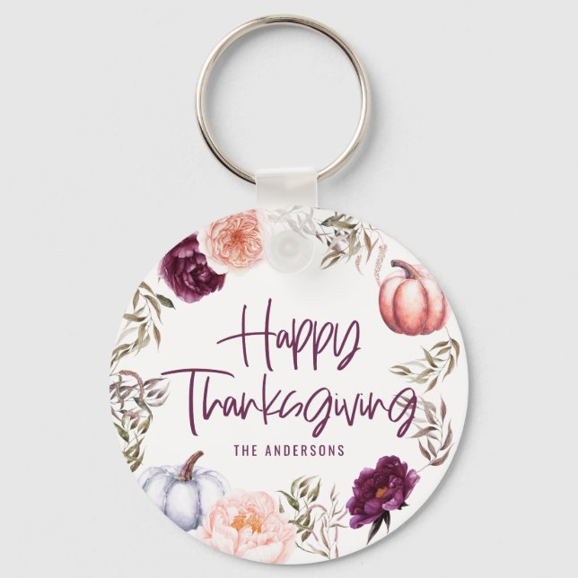A little pumpkin floral fall thanksgiving key ring (Front)