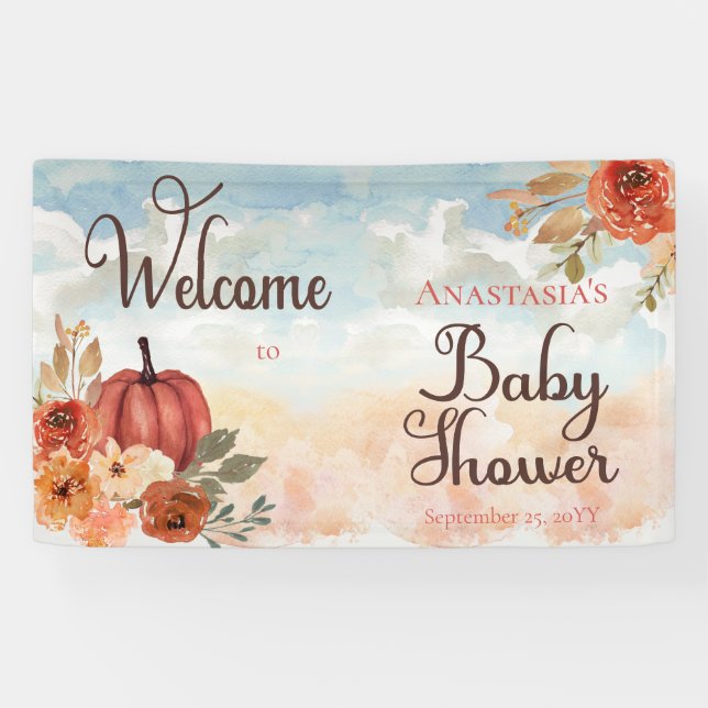 A Little Pumpkin | Floral Girl Baby Shower Welcome Banner (Horizontal)