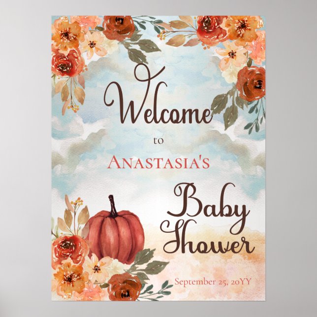 A Little Pumpkin | Floral Girl Baby Shower Welcome Poster (Front)