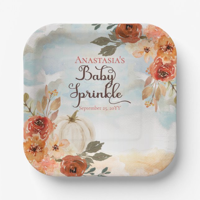 A Little Pumpkin | Floral Girl Baby Sprinkle Paper Plate (Front)