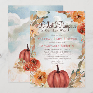 A Little Pumpkin   Floral Virtual Baby Shower Invitation