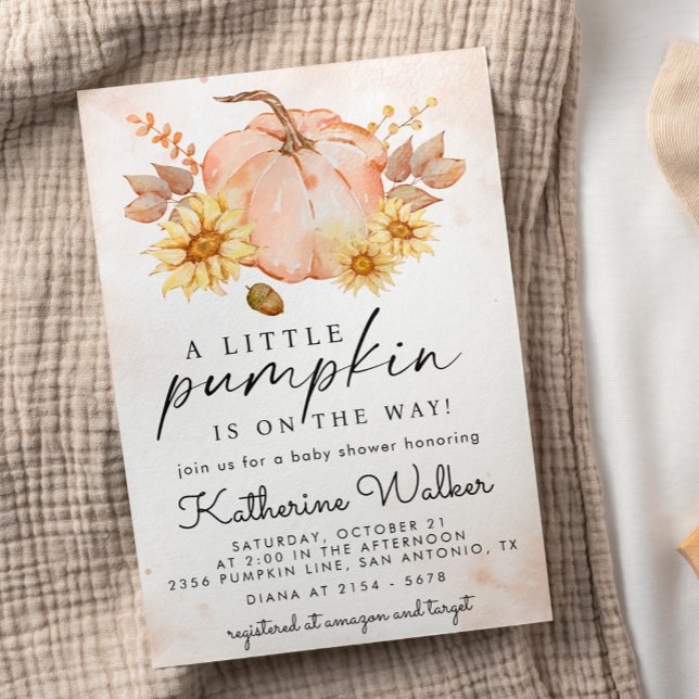 A Little Pumpkin Flowers Autumn Baby Shower  Invitation (Creator Uploaded)