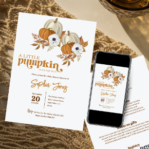 A little pumpkin gender neutral fall baby shower  invitation
