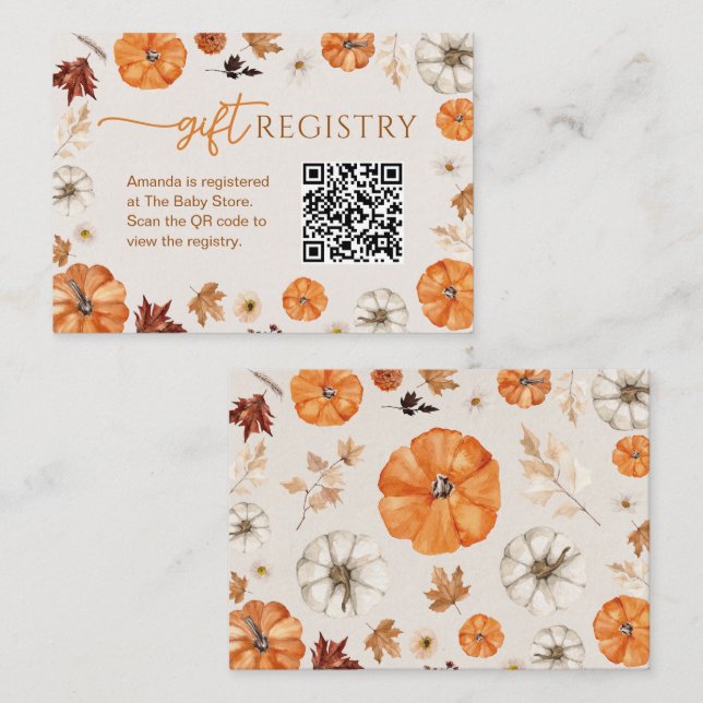 A Little Pumpkin Gift Registry Enclosure Card (Front/Back)