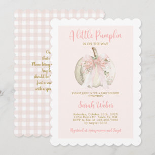 A little pumpkin gingham fall baby shower girl invitation