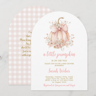 A little pumpkin gingham fall baby shower girl invitation