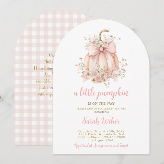 A little pumpkin gingham fall baby shower girl invitation (Front/Back)