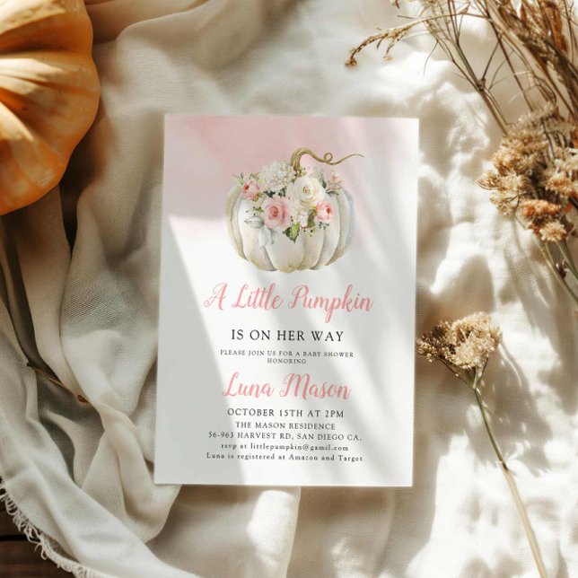 A Little Pumpkin Girl Baby Shower Invitation (Pink Fall Girl Baby Shower Invitation)