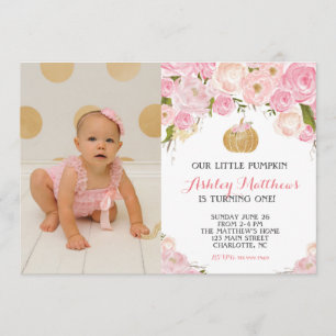 A little Pumpkin glitter gold BIRTHDAY party Invitation