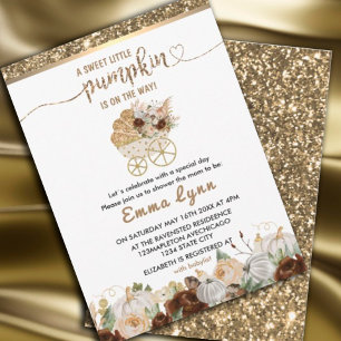A Little Pumpkin gold Baby Shower Invitation