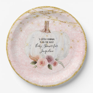 A Little Pumpkin Gold Glitter Watercolor Floral Pa Paper Plate