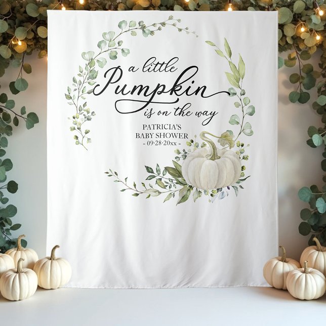 A Little Pumpkin Greenery Baby Shower Backdrop Tapestry (Creator Uploaded)