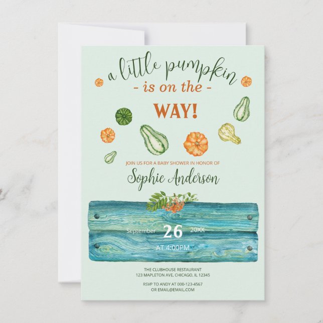 A Little Pumpkin Greenery Fall Baby Show Invitation (Front)