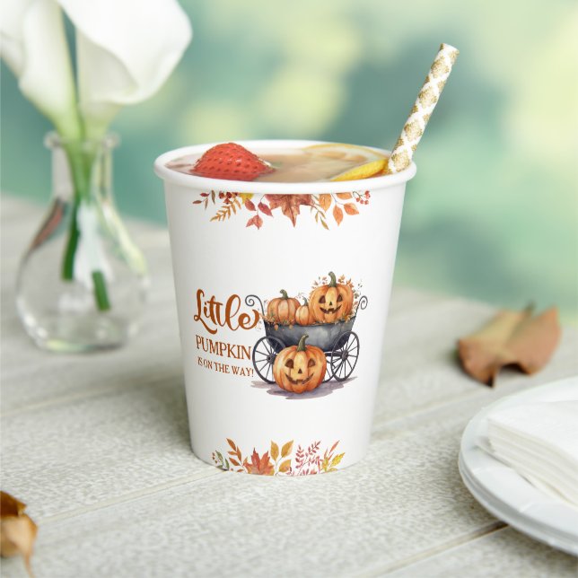A Little Pumpkin Halloween Fall Baby Shower Paper Cups (Insitu)