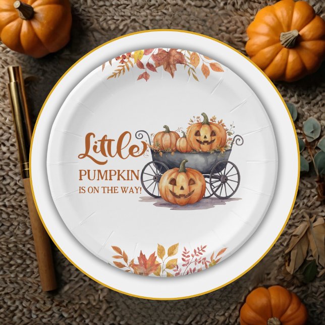 A Little Pumpkin Halloween Fall Baby Shower Paper Plate (Creator Uploaded)