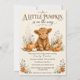 A Little Pumpkin Highland Cow Fall Baby Shower Invitation