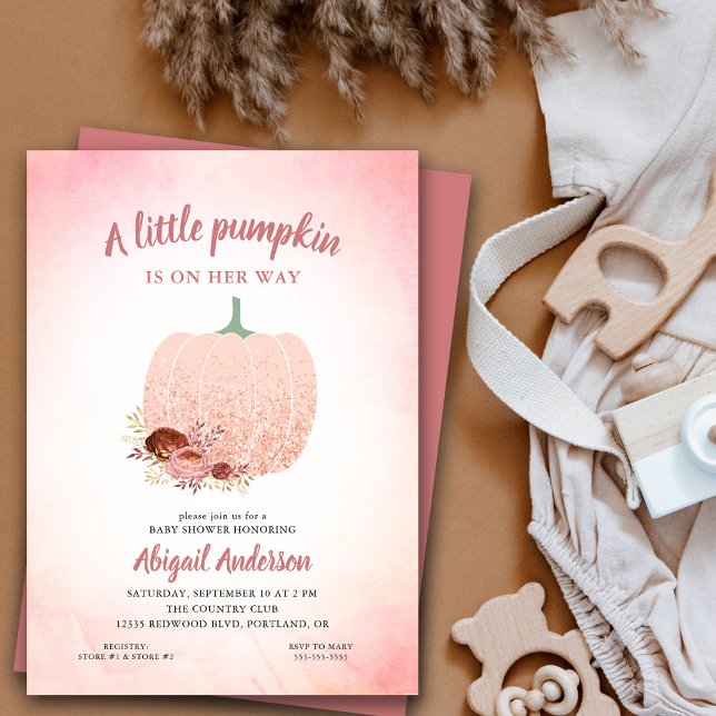 A Little Pumpkin In On Her Way Glitter Baby Shower Invitation (Creator Uploaded)