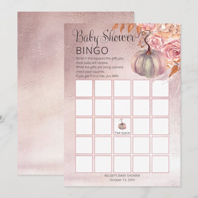 A Little Pumpkin Is Blooming Pink Baby  Bingo Card (Front/Back)