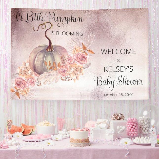 A Little Pumpkin Is Blooming Pink Baby Shower Banner (Party)