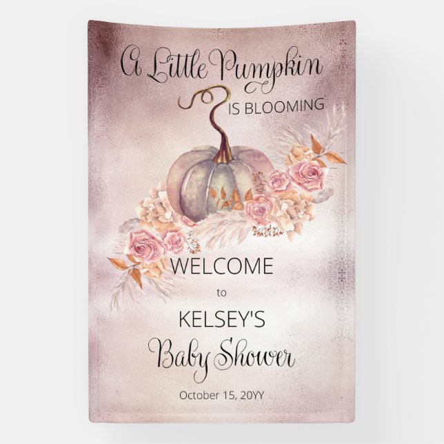 A Little Pumpkin Is Blooming Pink Baby Shower Banner (Vertical)