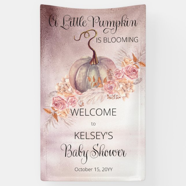 A Little Pumpkin Is Blooming Pink Baby Shower Banner (Vertical)