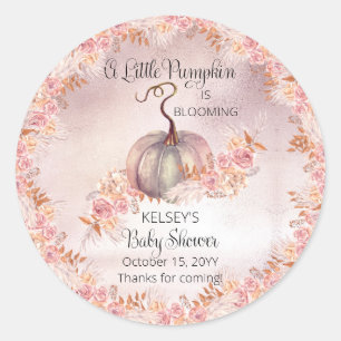 A Little Pumpkin Is Blooming Pink Baby Shower Classic Round Sticker