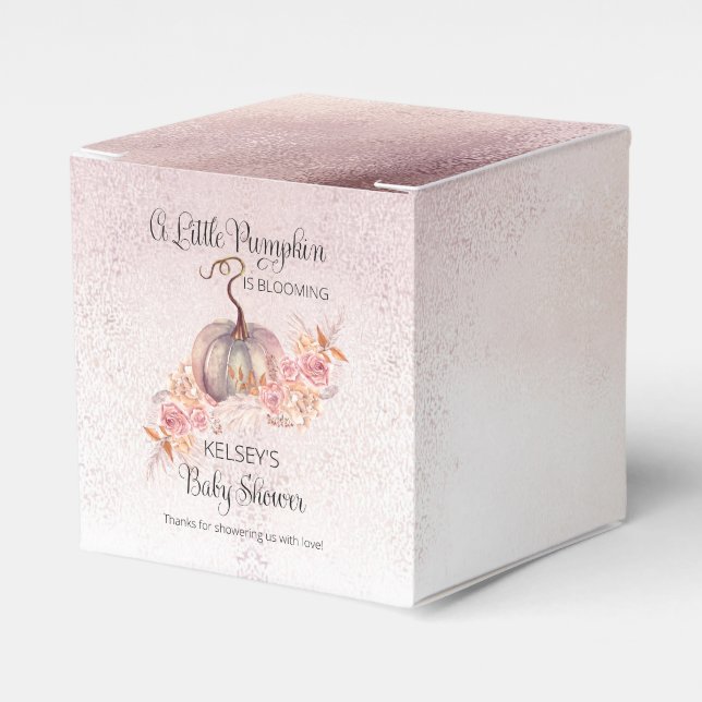 A Little Pumpkin Is Blooming Pink Baby Shower Favour Box (Front Side)