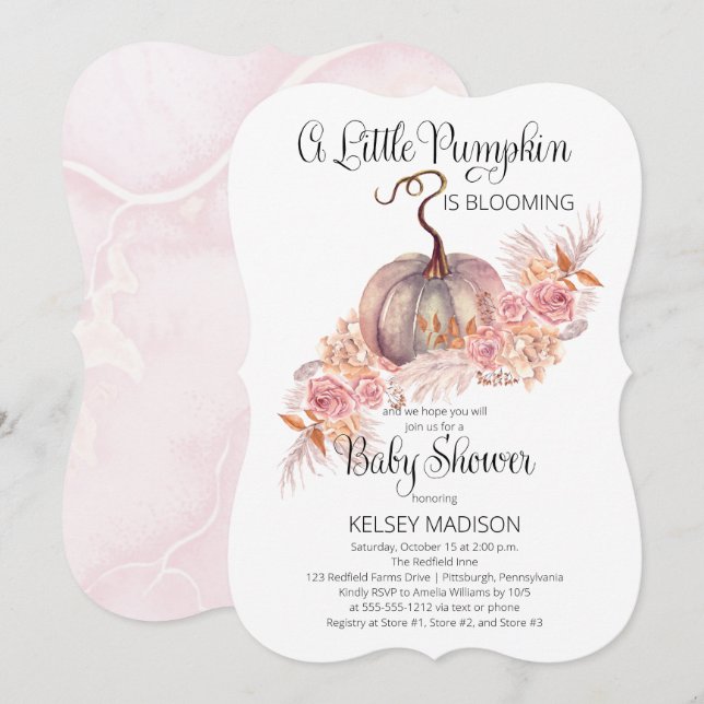 A Little Pumpkin Is Blooming Pink Baby Shower Invi Invitation (Front/Back)
