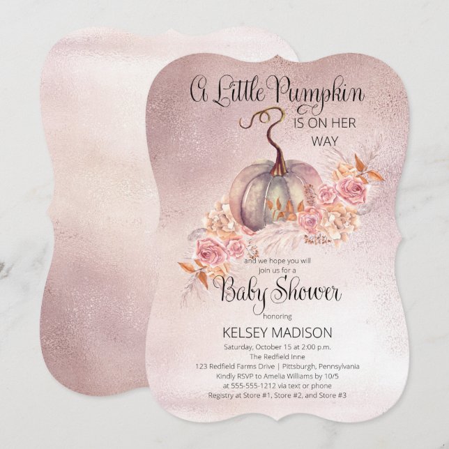 A Little Pumpkin Is Blooming Pink Baby Shower Invitation (Front/Back)