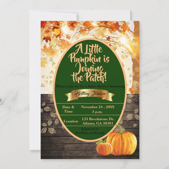 A Little Pumpkin is Joining the Patch! Baby Shower Invitation (Front)